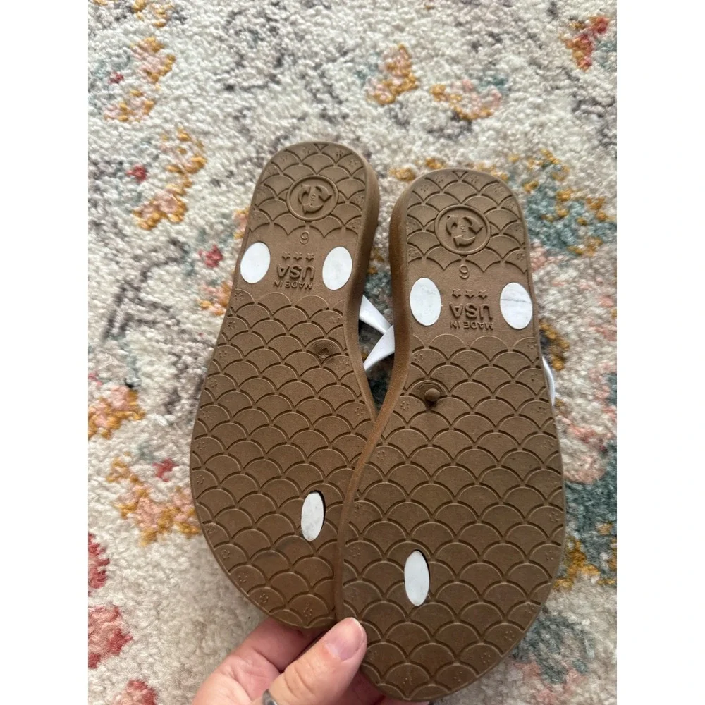 Okabashi Kids Flip Flop Sandals Brown White Thong Sandals Size‎ 6 Made in USA